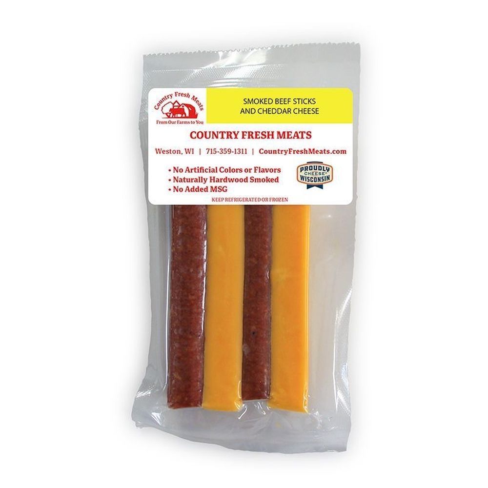 Country Fresh 3 Ounce Smoked Beef Sticks And Cheddar Cheese, 8 count -- 6 per case