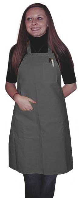 Intedge Grey Poly/Cotton 1 Hip Pocket Deluxe Bib Apron with 1 Pen Pocket and Matching Ties, 32 inch Long x 28 inch Wide 