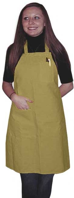 Intedge Gold Poly/Cotton 1 Hip Pocket Deluxe Bib Apron with 1 Pen Pocket and Matching Ties, 32 inch Long x 28 inch Wide 
