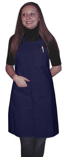 Intedge Navy Poly/Cotton 1 Hip Pocket Deluxe Bib Apron with 1 Pen Pocket and Matching Ties, 32 inch Long x 28 inch Wide 