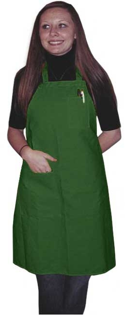 Intedge Green Poly/Cotton 1 Hip Pocket Deluxe Bib Apron with 1 Pen Pocket and Matching Ties, 32 inch Long x 28 inch Wide 