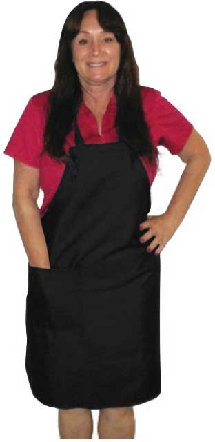 Intedge Black Poly/Cotton 1 Hip Pocket Deluxe Bib Apron with Matching Ties, 32 inch Long x 28 inch Wide 