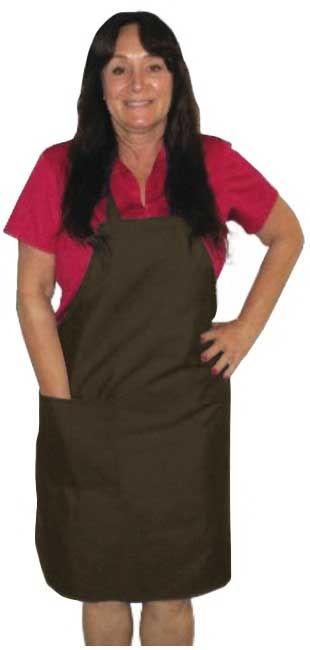 Intedge Brown Poly/Cotton 1 Hip Pocket Deluxe Bib Apron with Matching Ties, 32 inch Long x 28 inch Wide 