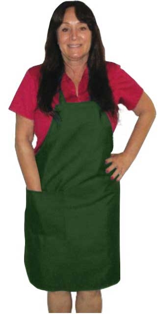 Intedge Green Poly/Cotton 1 Hip Pocket Deluxe Bib Apron with Matching Ties, 32 inch Long x 28 inch Wide 