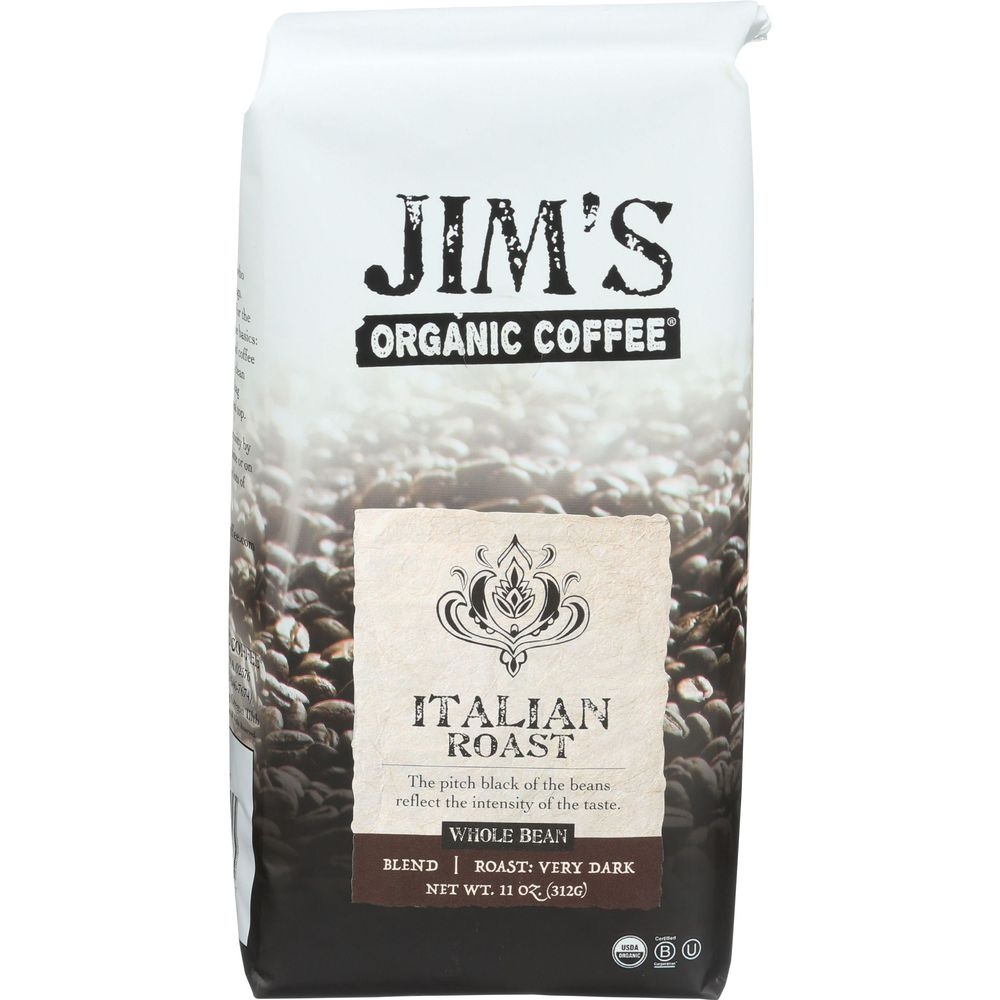 Jims Organic Coffee Very Dark Italian Roast Whole Bean Coffee, 11 Ounce -- 6 per case