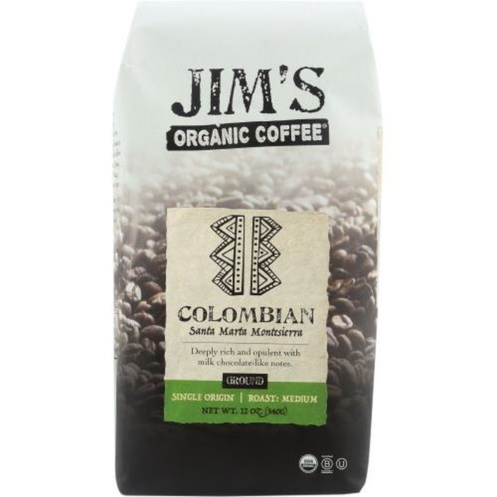Jims Organic Coffee Colombian Medium Roast Ground Coffee, 12 Ounce -- 6 per case