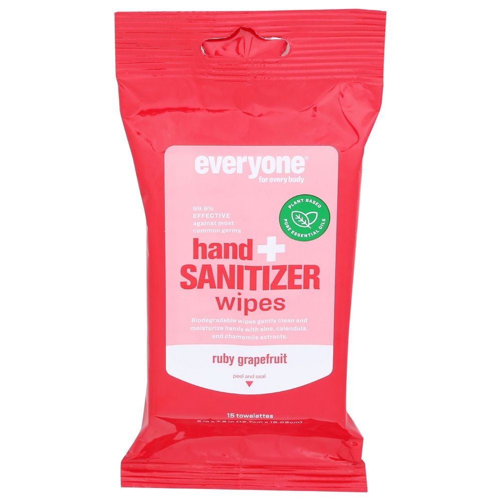 Everyone Ruby Grapefruit Hand Sanitizer Wipes, 15 count -- 6 per case