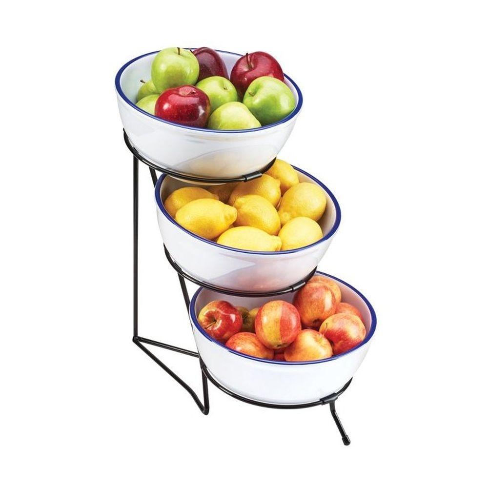 Cal-Mil Iron Black Three Tier Round Bowl Stand, 8 x 16 x 18 inch