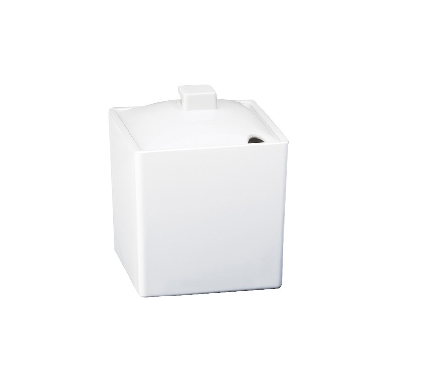 Cal Mil White Melamine Square Jar with Notched Lid, 4 x 4 x 4 inch