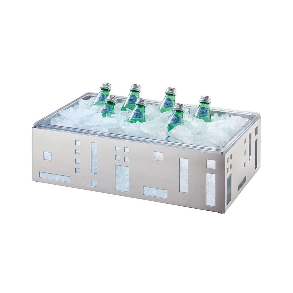 Cal-Mil Stainless Steel Squared Ice Housing with Clear Pan, 21 x 12.5 x 6.5 inch