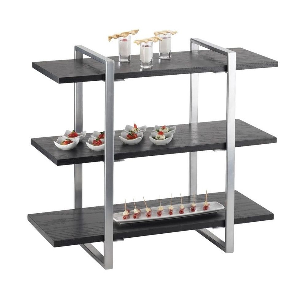 Cal-Mil Midnight Bamboo 3 Shelf Silver Frame Metal Riser, 28 x 12 x 24 inch