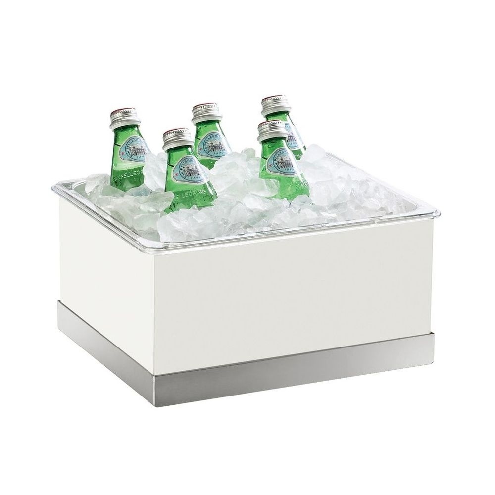 Cal-Mil Luxe White Stainless Steel Trim Ice Housing with Clear Pan, 10 x 12.25 x 6.5 inch