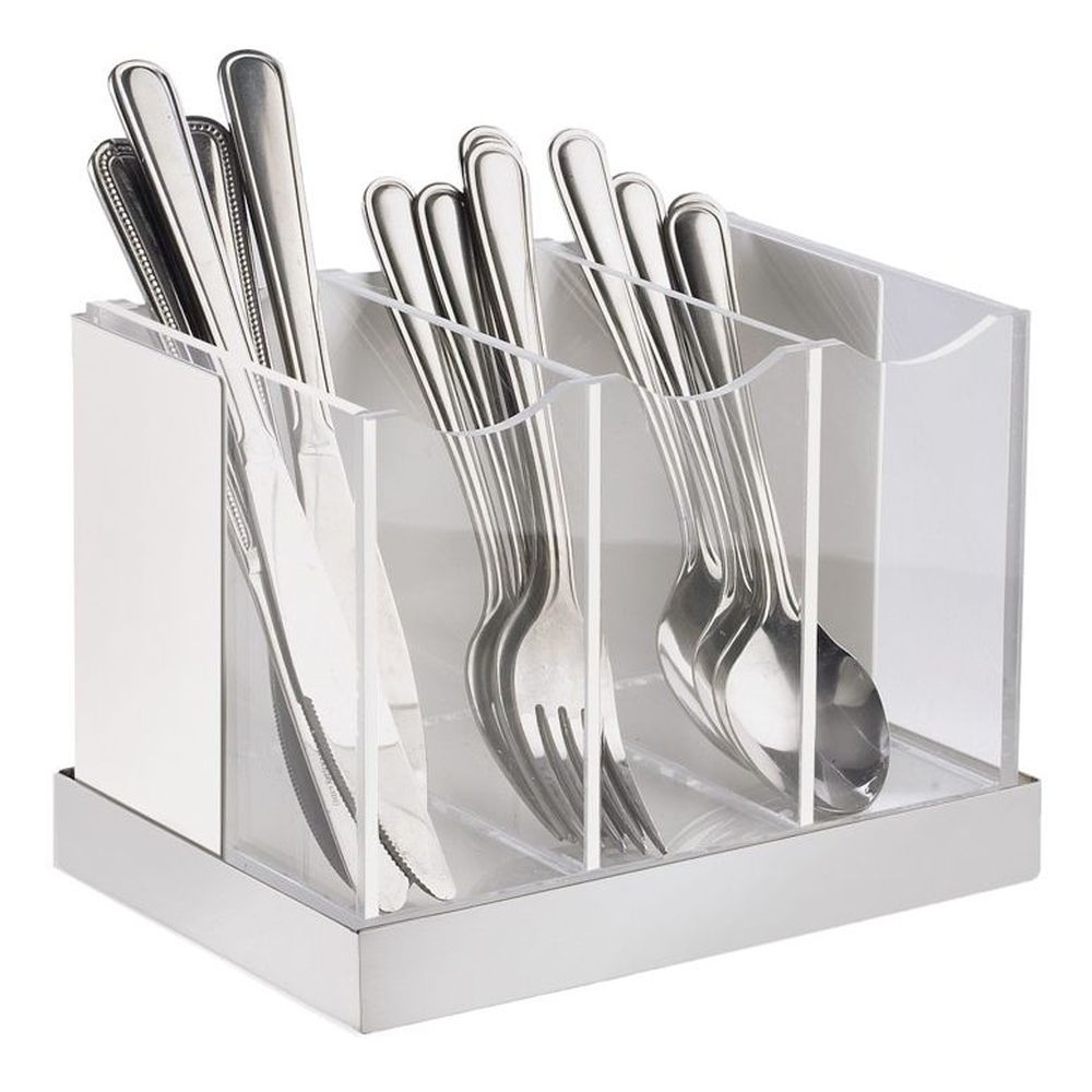 Cal-Mil Luxe White Metal Clear Acyrlic and Stainless Steel Flatware Organizer, 8.125 x 5.625 x 6 inch