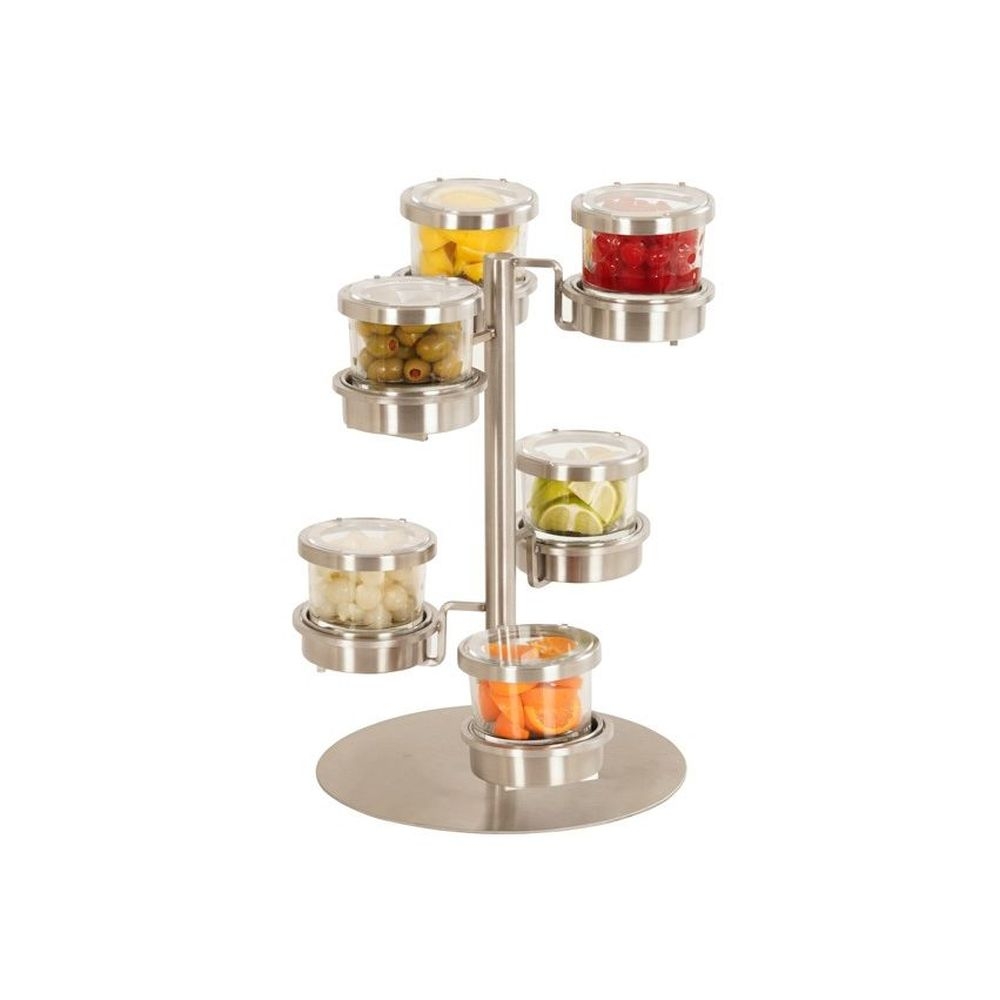Cal-mil Stainless Steel 6 Tier Revolving Chilled Mixology Display With 16 Ounce Jars And Hinged Lid, 15 X 15 X 17.25 Inch