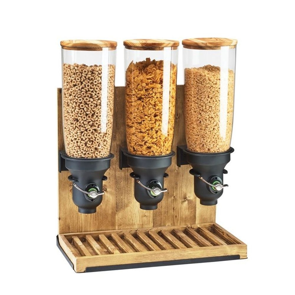 Cal-Mil Madera 5 Liter Triple Canister Free Flow Cereal Dispenser, 19.25 x 9.75 x 26.5 inch
