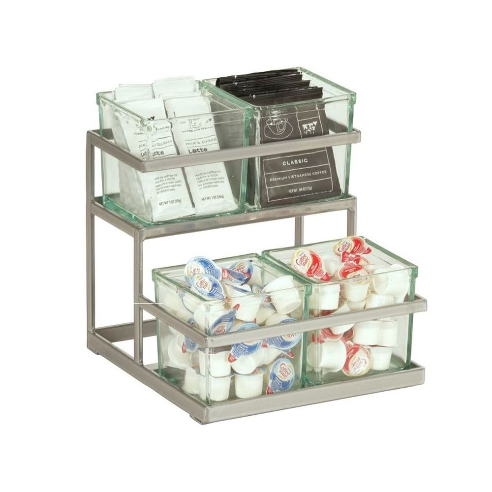 Cal-Mil Silver Stair Step Coffee/Tea/Condiment Organizer with Jars, 11 inch Width x 10.5 inch Depth x 11.5 inch Height