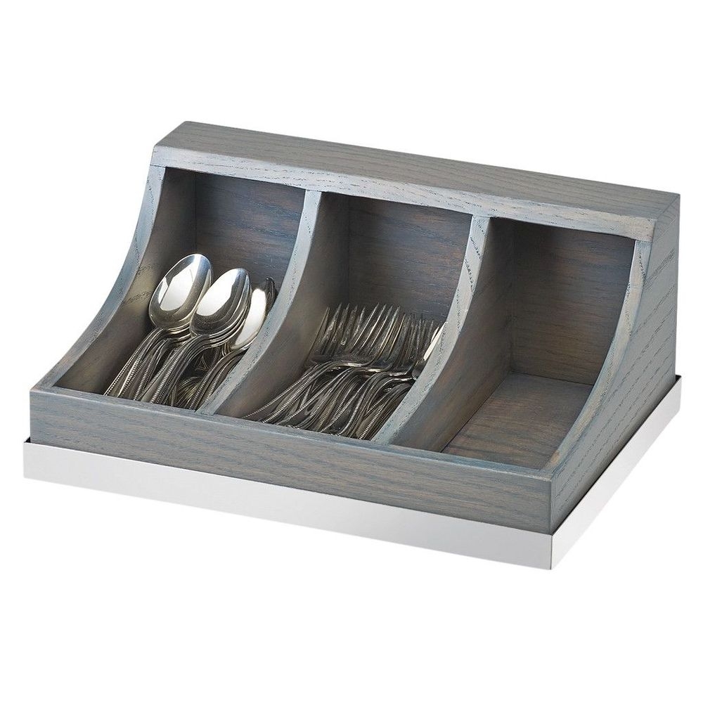 Cal-Mil Oak Ashwood Gray 3 Section Flatware Organizer, 13.75 x 10 x 6 inch