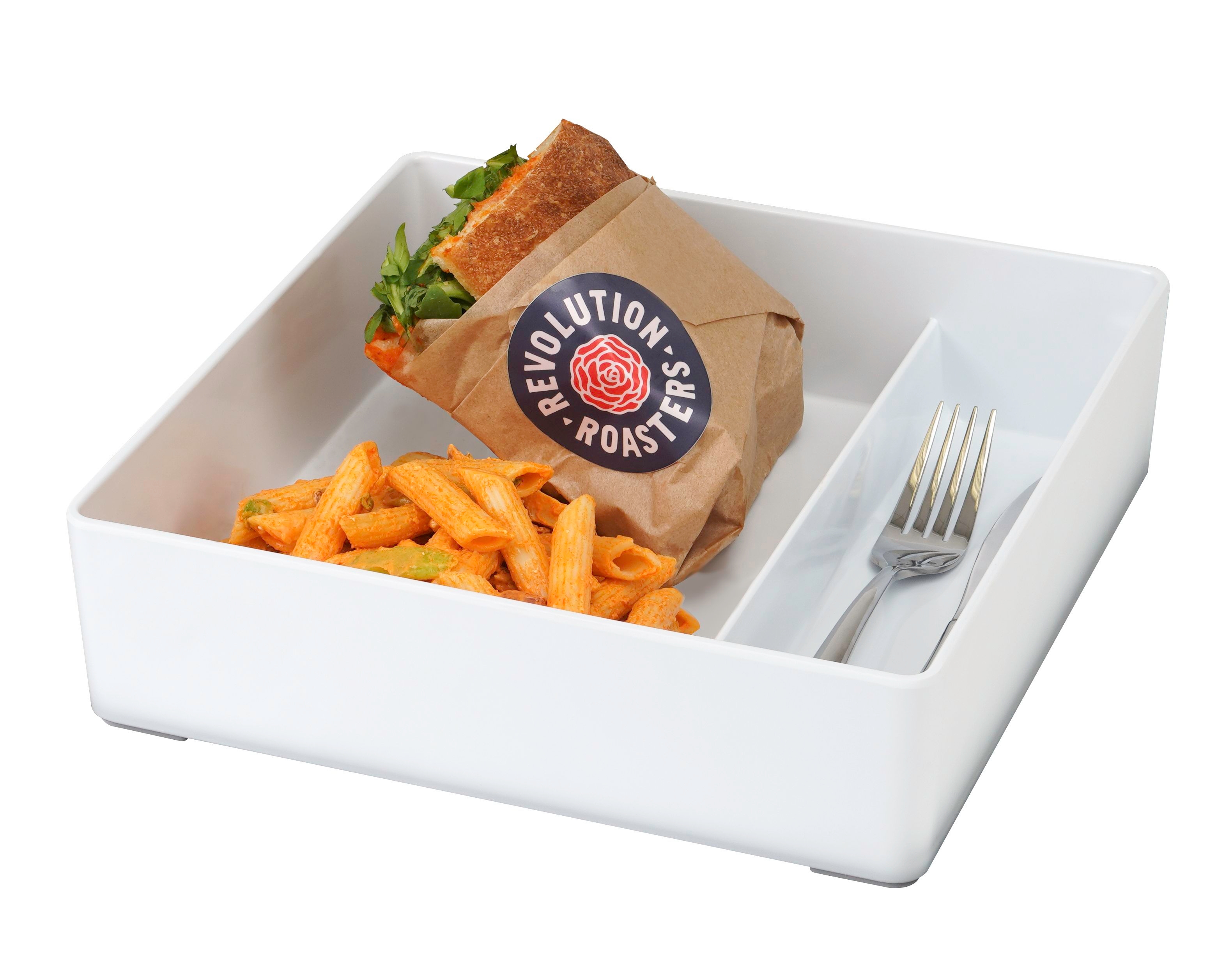 Cal Mil White Melamine Bento Box, 10 inch Width x 10 inch Depth x 2.75 inch Height