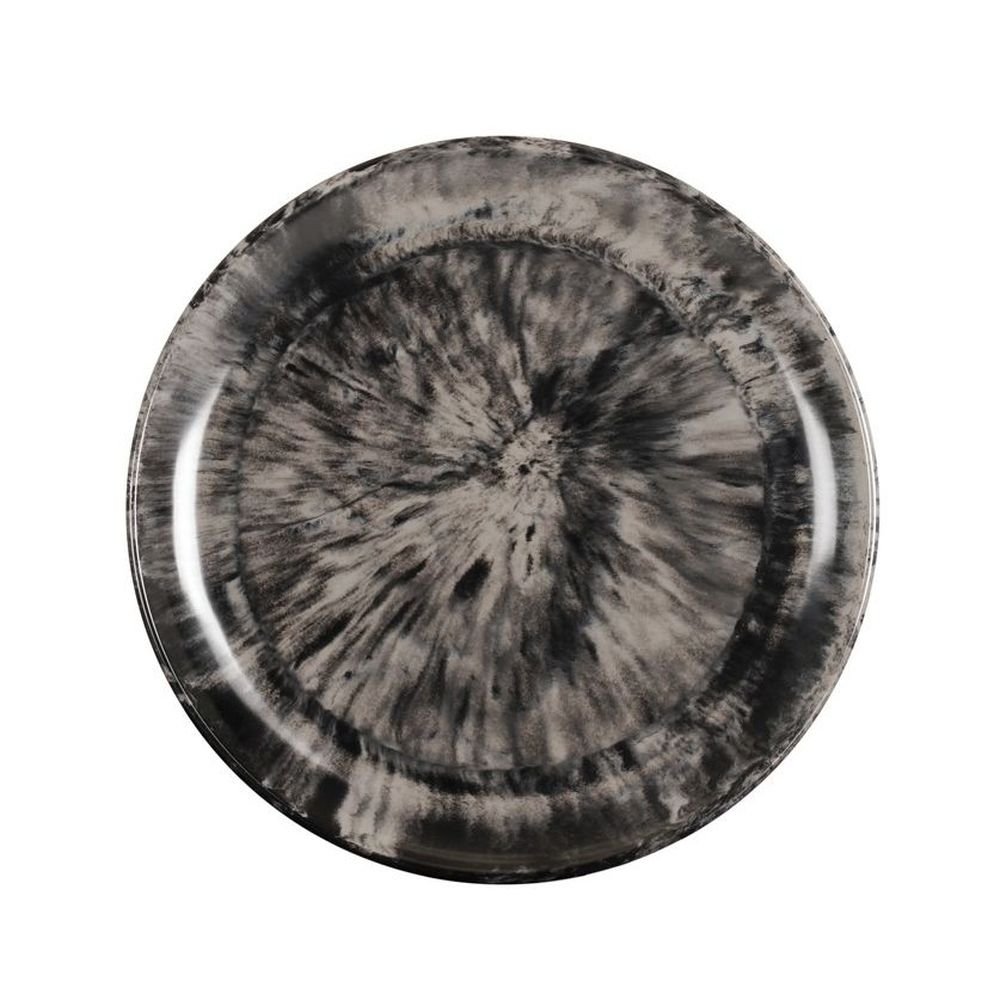Cal-Mil Reactive Black and Ivory Melamine Plate, 7 inch Dia. x 0.75 inch Height