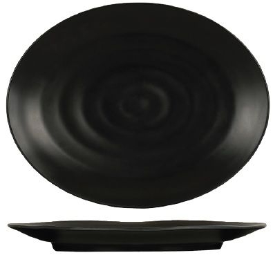 Cal Mil Hand Thrown Black Oval Melamine Platter, 11 inch Width x 1 inch Height