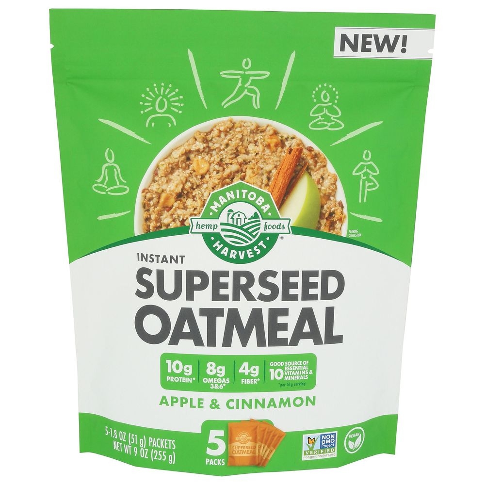 Manitoba Harvest Apple and Cinnamon Superseed Instant Oatmeal, 9 Ounce -- 6 per case
