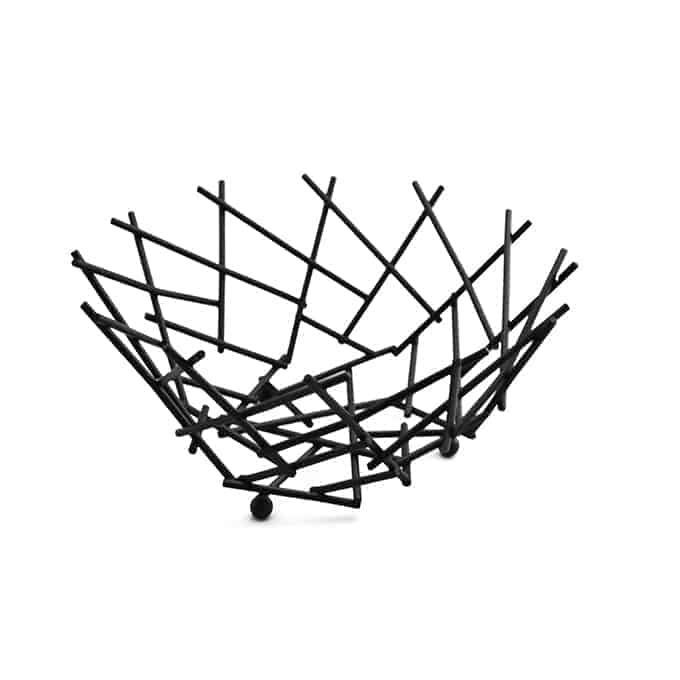 American Metalcraft Smaller Black Round Thatch Fruit Basket, 8 x 3 5/8 inch