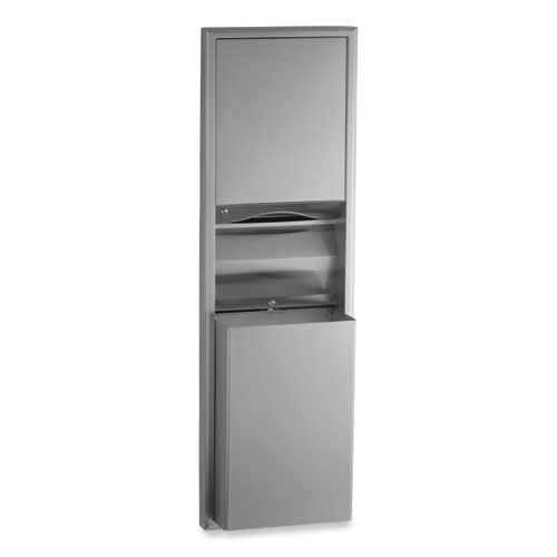 Bobrick ClassicSeries Satin Stainless Steel Semi-Recessed Convertible Paper Towel Dispenser/Waste Receptacle, 17.44 x 8.19 x 56.25 inch