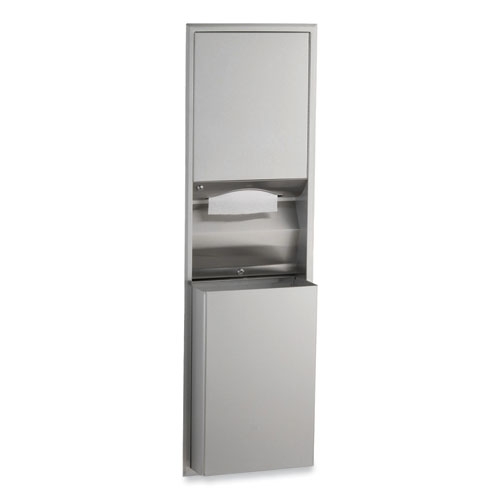 Bobrick ClassicSeries Satin Stainless Steel Recessed Convertible Paper Towel Dispenser/Waste Receptacle, 15.19 x 7.09 x 56 inch
