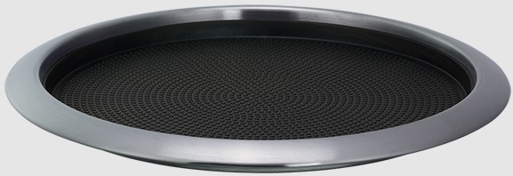 Service Ideas Brushed Stainless and Black Original Non Slip Round Removable Insert Stackable Bar and Serving Tray, 13.75 x 13.75 x 1 inch