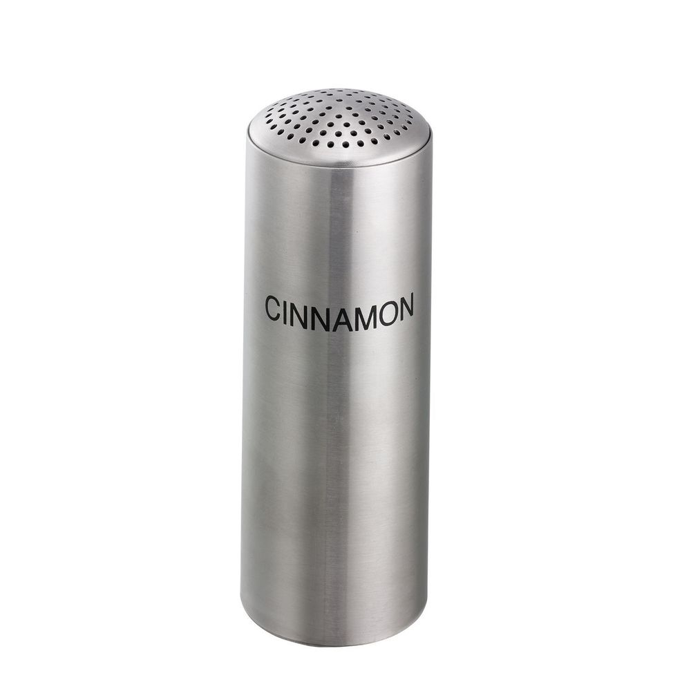 Service Ideas Stainless Steel Brushed Finish Cinnamon Print Multihole Top Condiment Shaker, 6 Ounce Capacity
