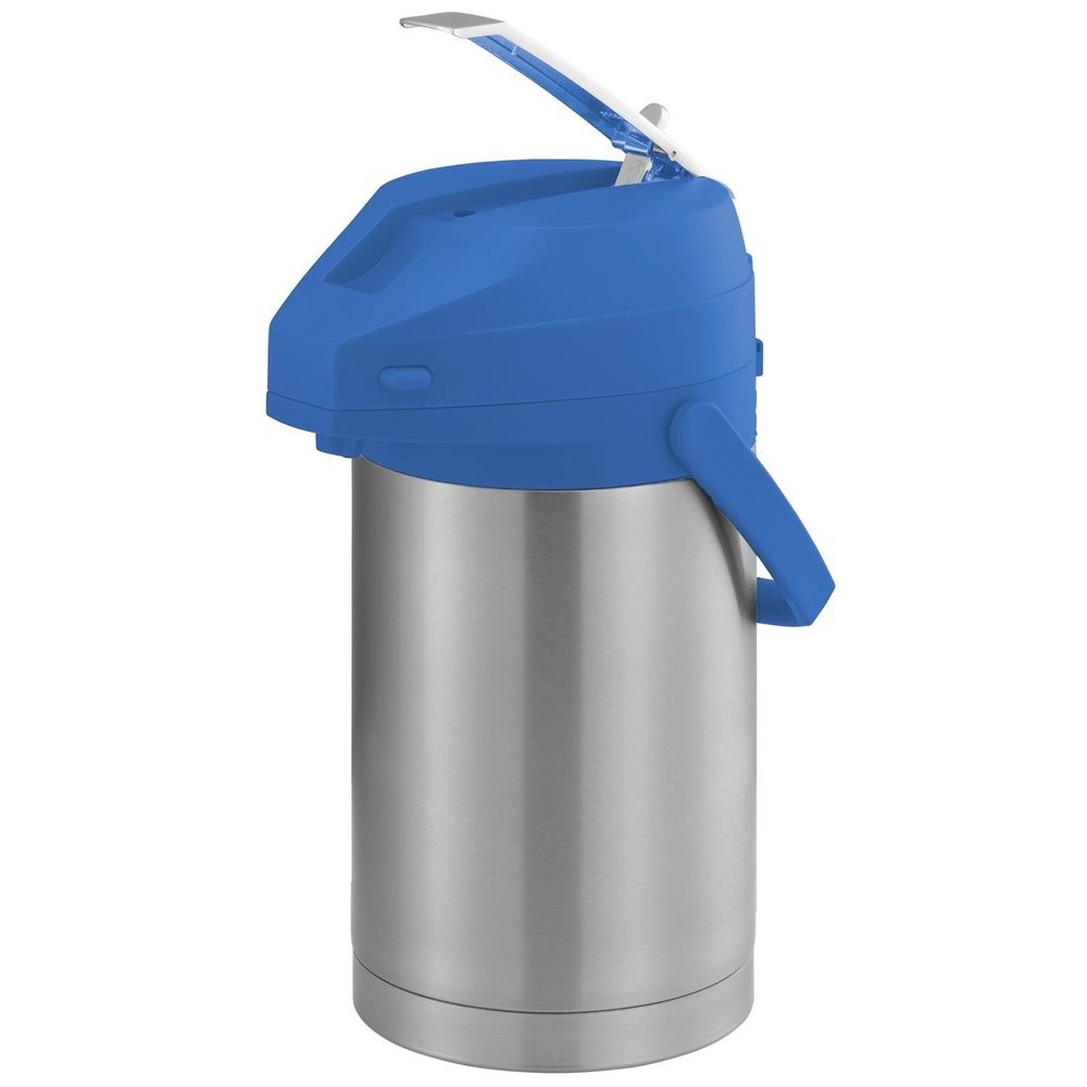 Service Ideas Color Me SVAC Brushed Stainless Finish Vacuum Insulated Airpot with Blue Lever Pump Lid, 2.5 Liter Capacity -- 6 per case