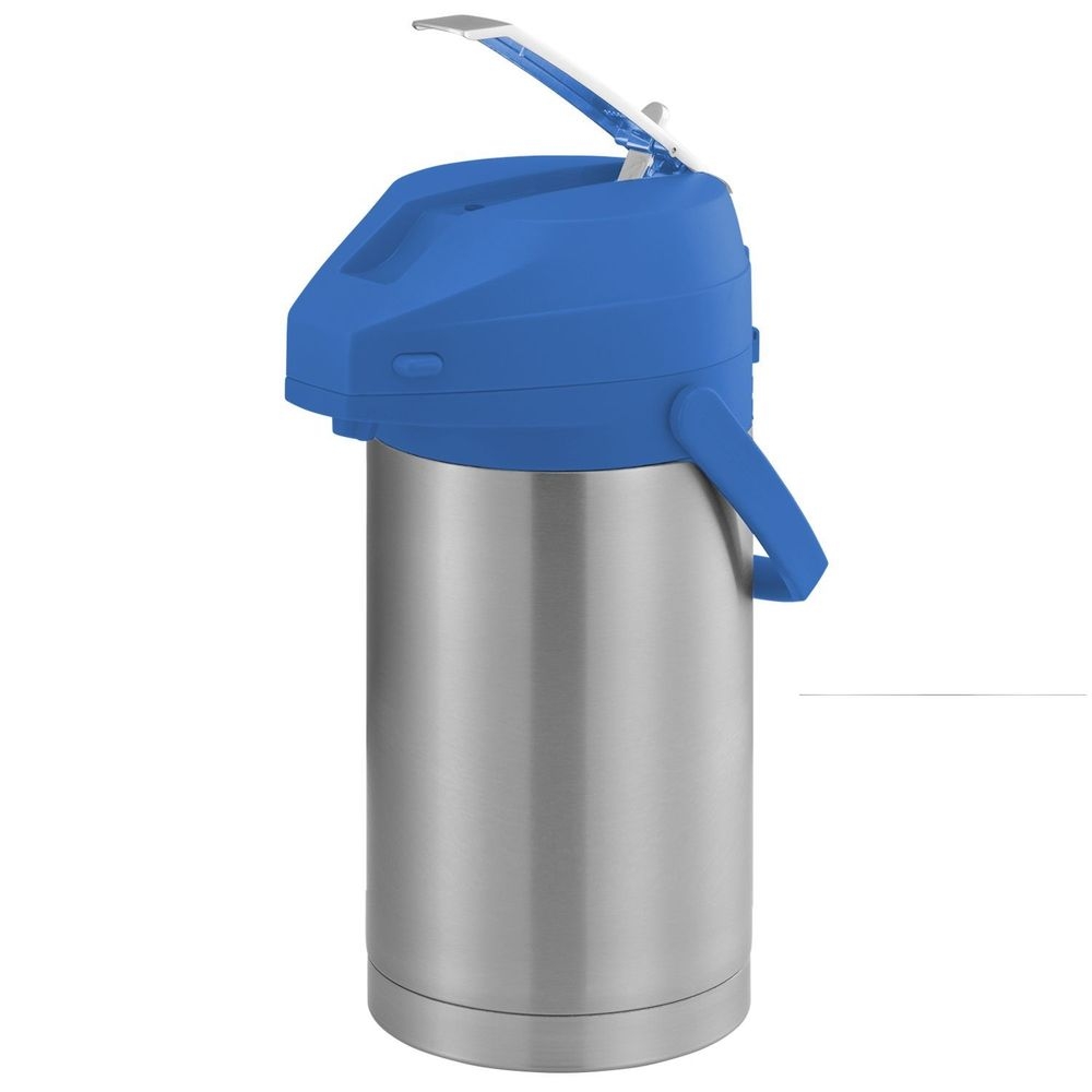 Service Ideas Color Me SVAC Brushed Stainless Finish Vacuum Insulated Airpot with Blue Lever Pump Lid, 3 Liter Capacity -- 6 per case