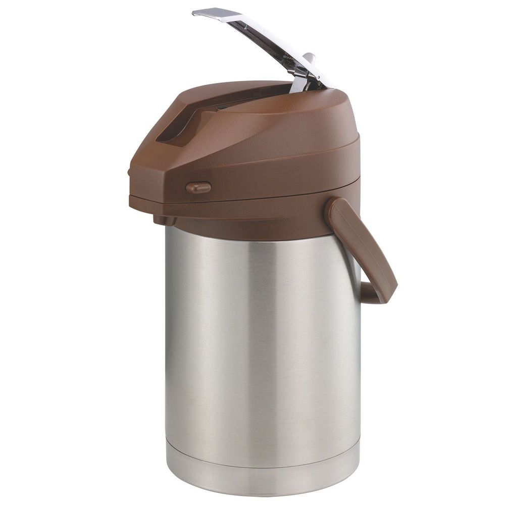 Service Ideas Color Me SVAC Brushed Stainless Finish Vacuum Insulated Airpot with Brown Lever Pump Lid, 2.2 Liter Capacity -- 6 per case