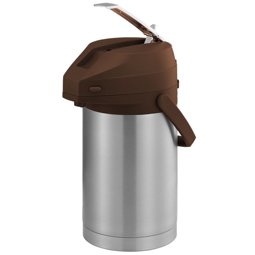 Service Ideas Color Me SVAC Brushed Stainless Finish Vacuum Insulated Airpot with Brown Lever Pump Lid, 2.5 Liter Capacity -- 6 per case