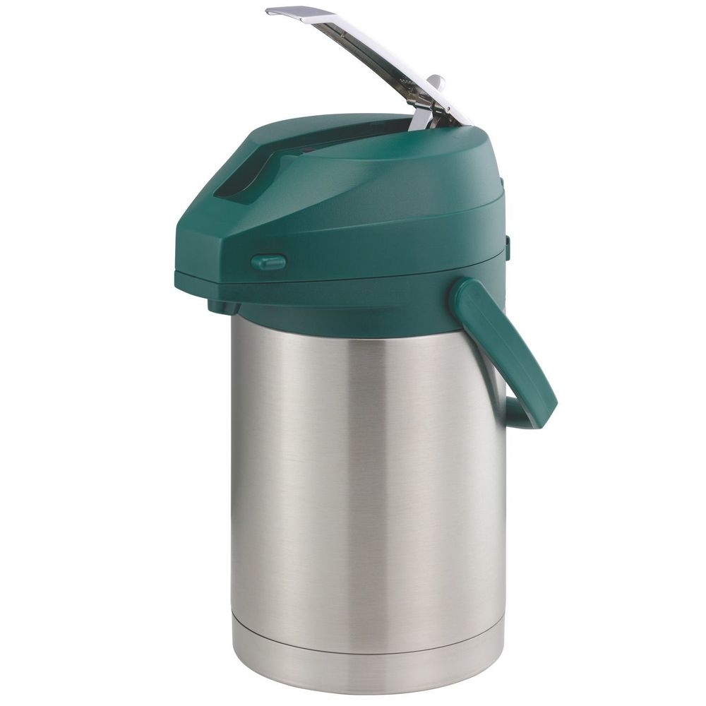 Service Ideas Color Me SVAC Brushed Stainless Finish Vacuum Insulated Airpot with Green Lever Pump Lid, 2.2 Liter Capacity -- 6 per case