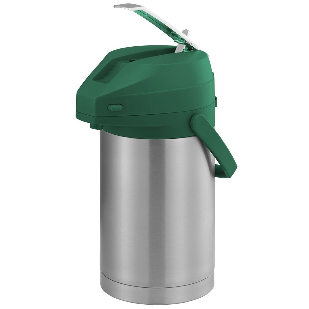 Service Ideas Color Me SVAC Brushed Stainless Finish Vacuum Insulated Airpot with Green Lever Pump Lid, 2.5 Liter Capacity -- 6 per case
