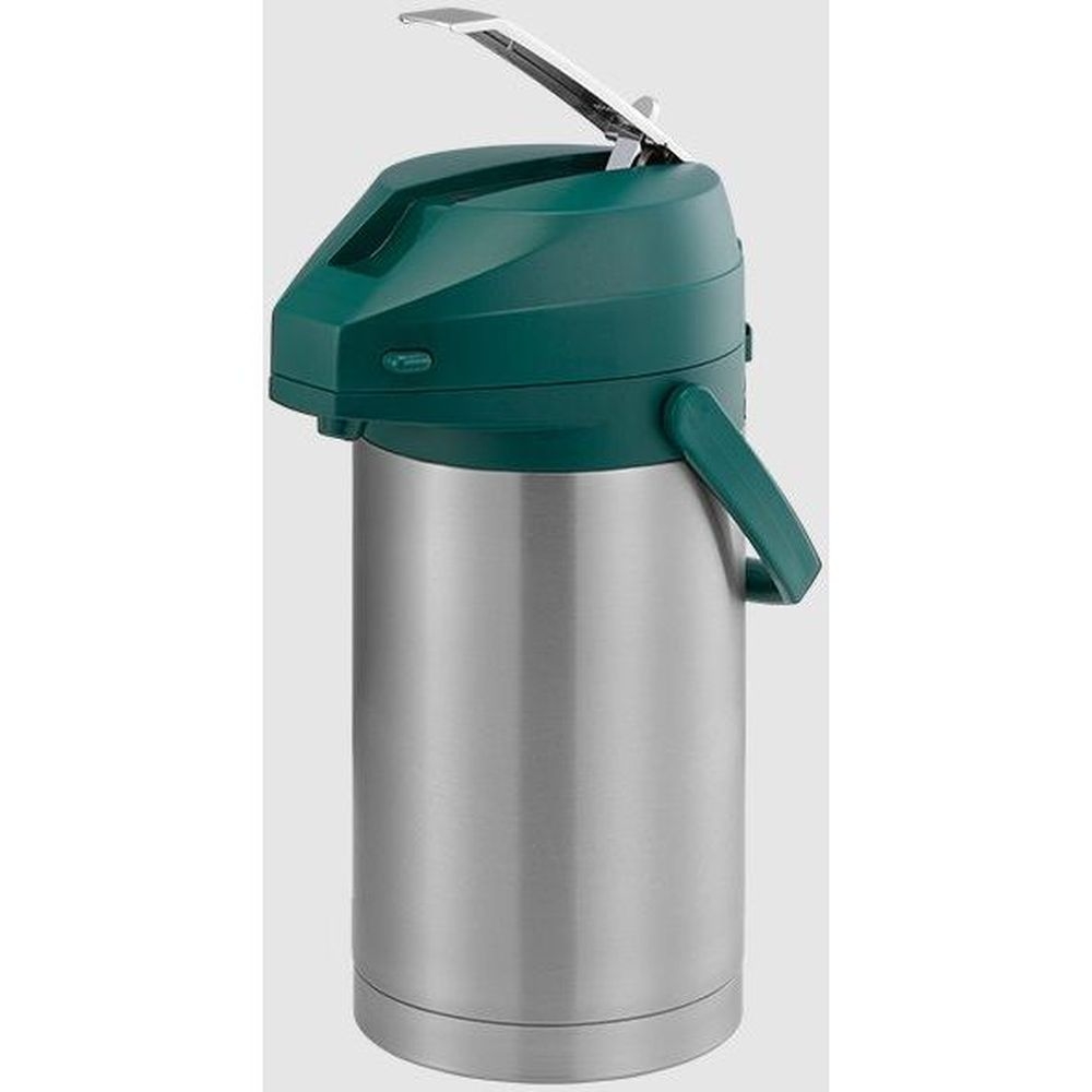 Service Ideas Color Me SVAC Brushed Stainless Finish Vacuum Insulated Airpot with Green Lever Pump Lid, 3 Liter Capacity -- 6 per case