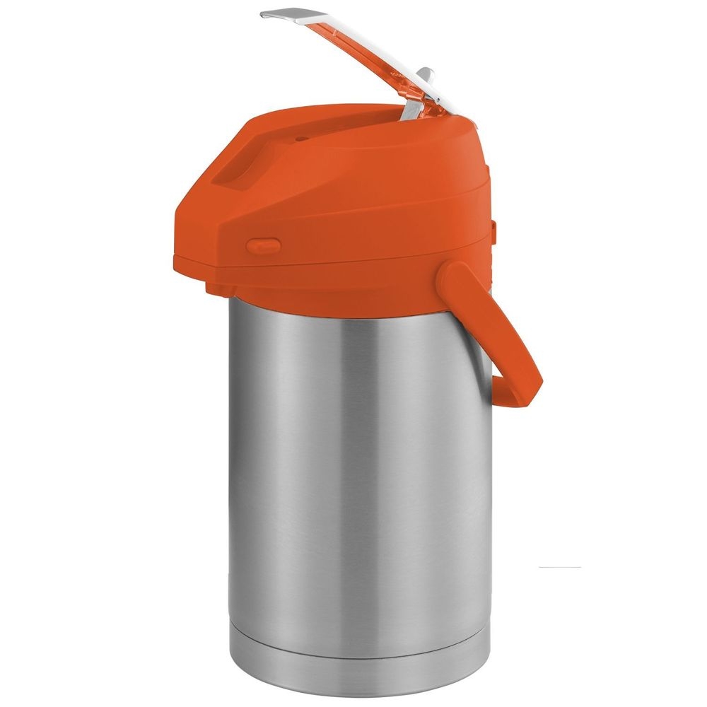 Service Ideas Color Me SVAC Brushed Stainless Finish Vacuum Insulated Airpot with Orange Lever Pump Lid, 2.5 Liter Capacity -- 6 per case