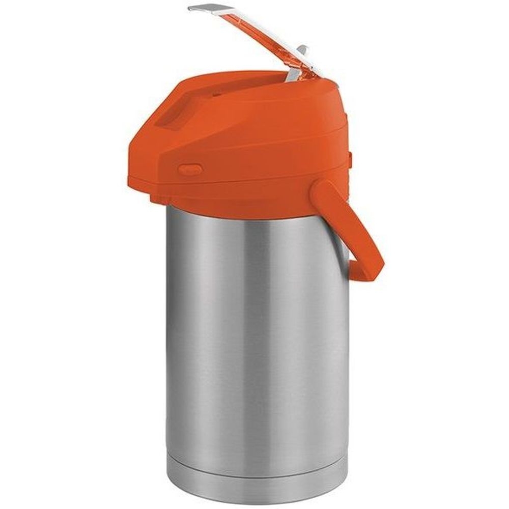 Service Ideas Color Me SVAC Brushed Stainless Finish Vacuum Insulated Airpot with Orange Lever Pump Lid, 3 Liter Capacity -- 6 per case
