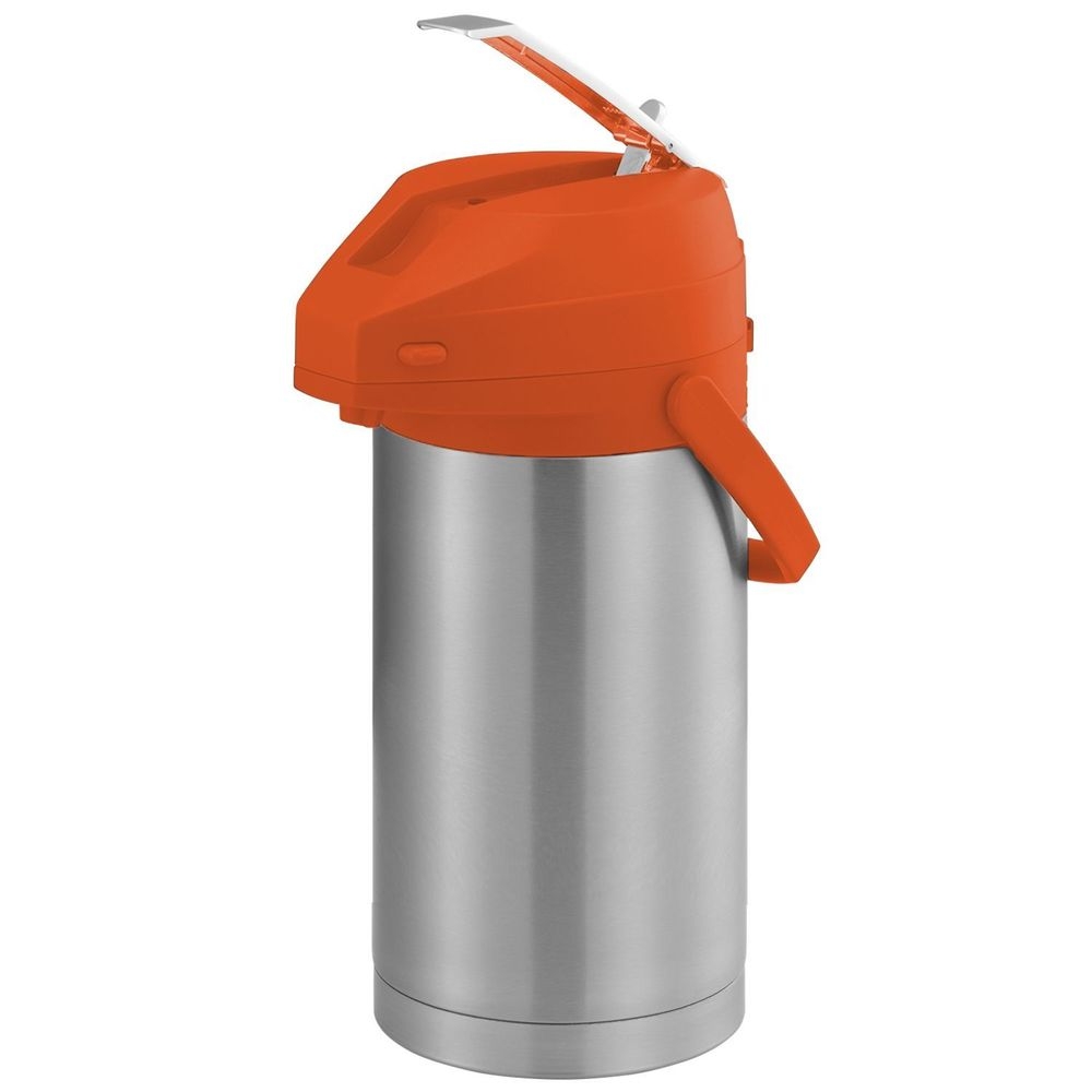 Service Ideas Color Me SVAC Brushed Stainless Finish Vacuum Insulated Airpot with Orange Lever Pump Lid, 3.7 Liter Capacity