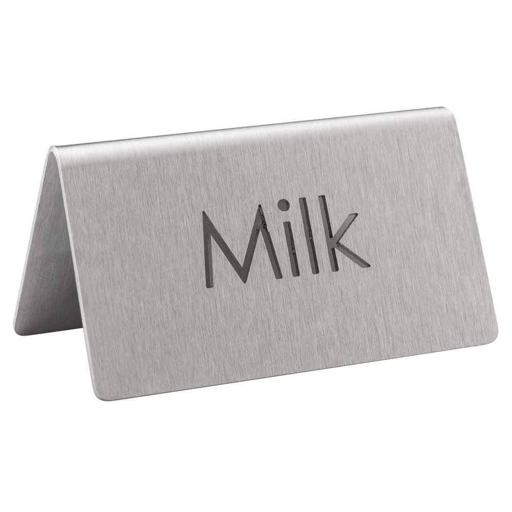 Service Ideas 18/8 Stainless Steel Brushed Finish Milk Laser Cut ID Table Tent, 1.75 inch Width x 1.5 inch Height