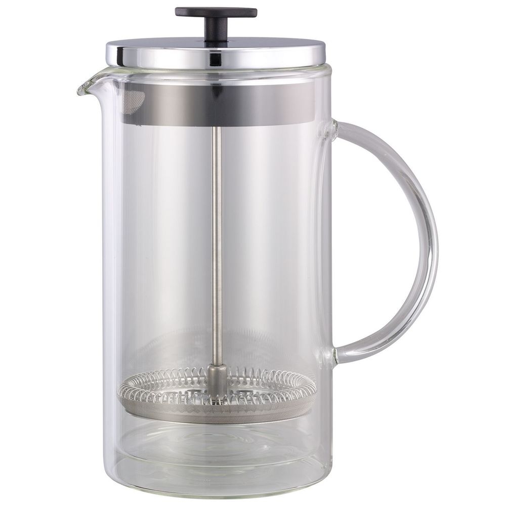Service Ideas Clear Double Wall Glass Press, 1 Liter Capacity -- 12 per case