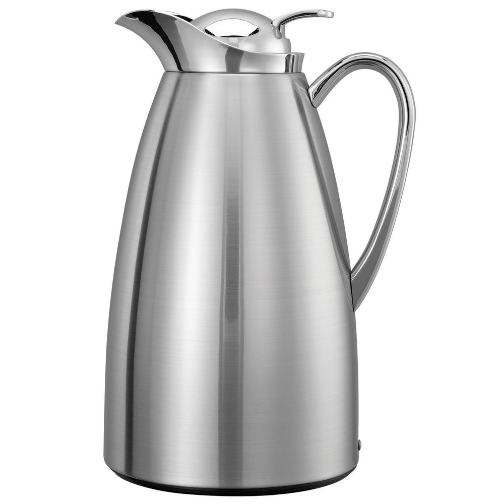 Service Ideas Classy Brushed with Polished Accents Finish Glass Vacuum Insulated Carafe with Push Button, 1 Liter Capacity -- 6 per case