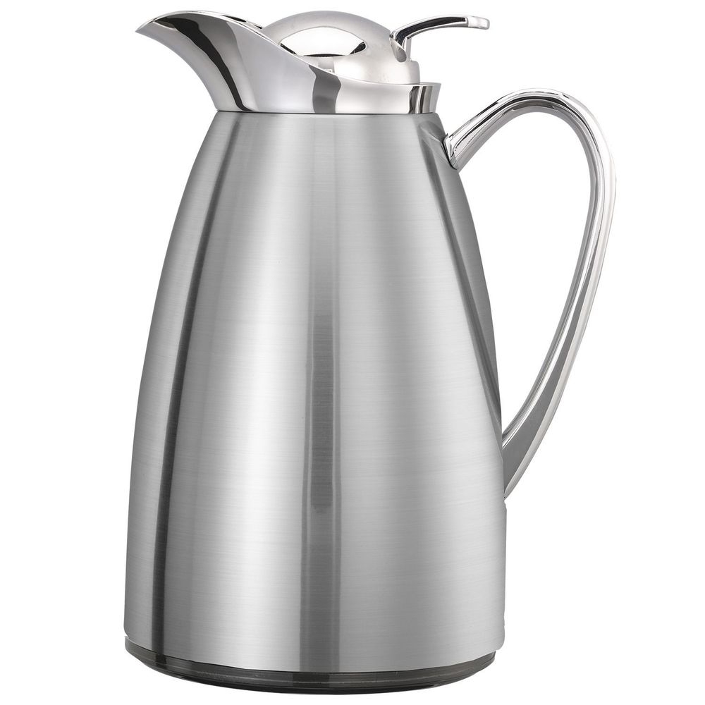 Service Ideas Classy Brushed with Polished Accents Finish Glass Vacuum Insulated Carafe with Push Button, 0.6 Liter Capacity -- 6 per case