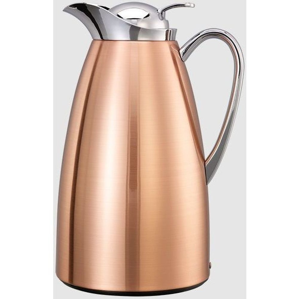 Service Ideas Classy Copper Finish Stainless Vacuum Insulated Carafe with Push Button, 1 Liter Capacity