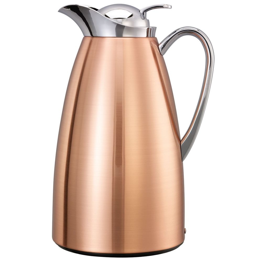 Service Ideas Classy Copper Finish Glass Vacuum Insulated Carafe with Push Button, 1 Liter Capacity -- 6 per case