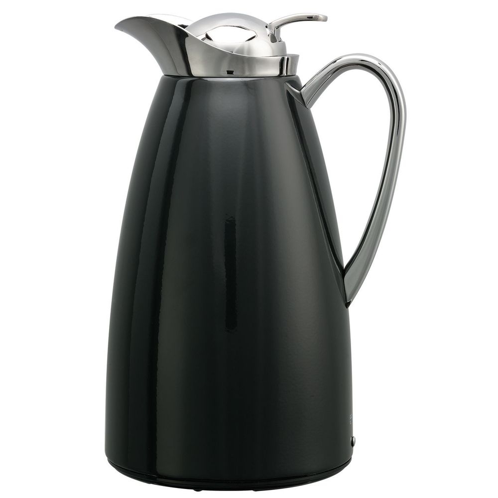 Service Ideas Classy Black Finish Glass Vacuum Insulated Carafe with Push Button, 1 Liter Capacity -- 6 per case
