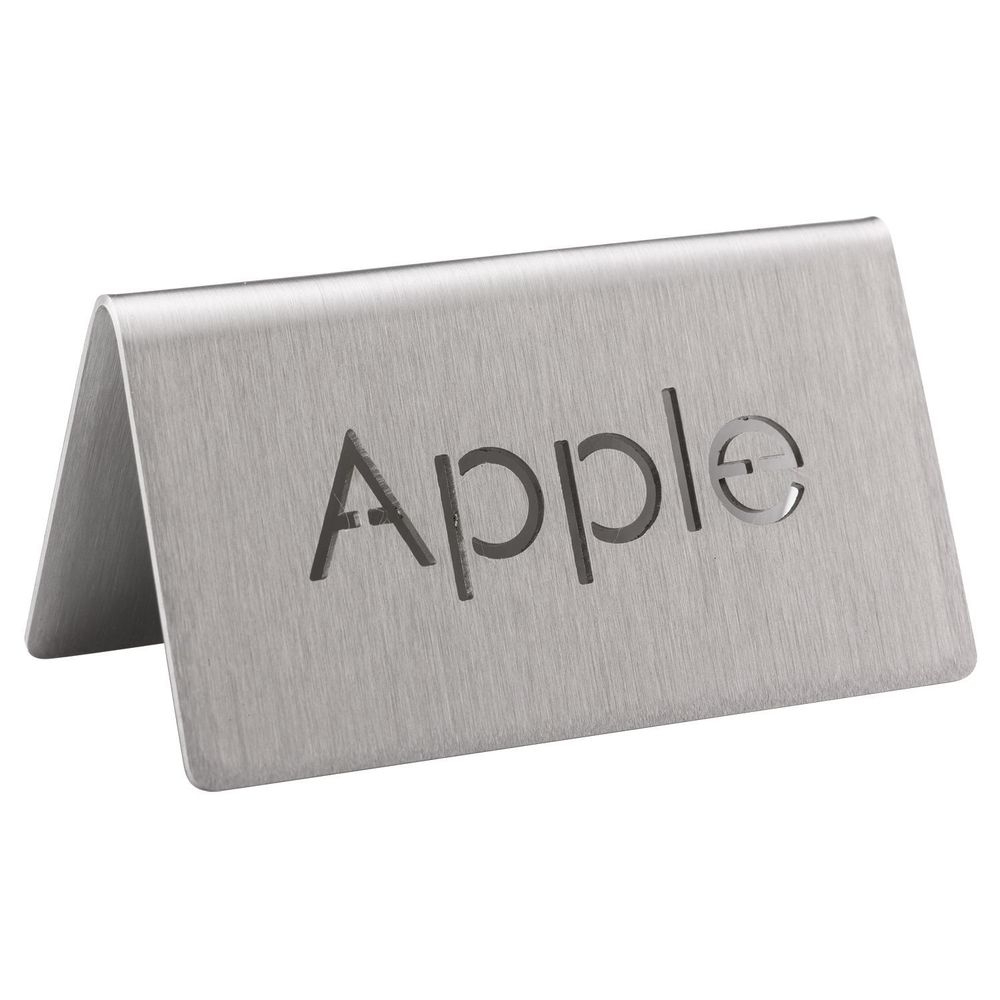Service Ideas 18/8 Stainless Steel Brushed Finish Apple Laser Cut ID Table Tent, 1.75 inch Width x 1.5 inch Height