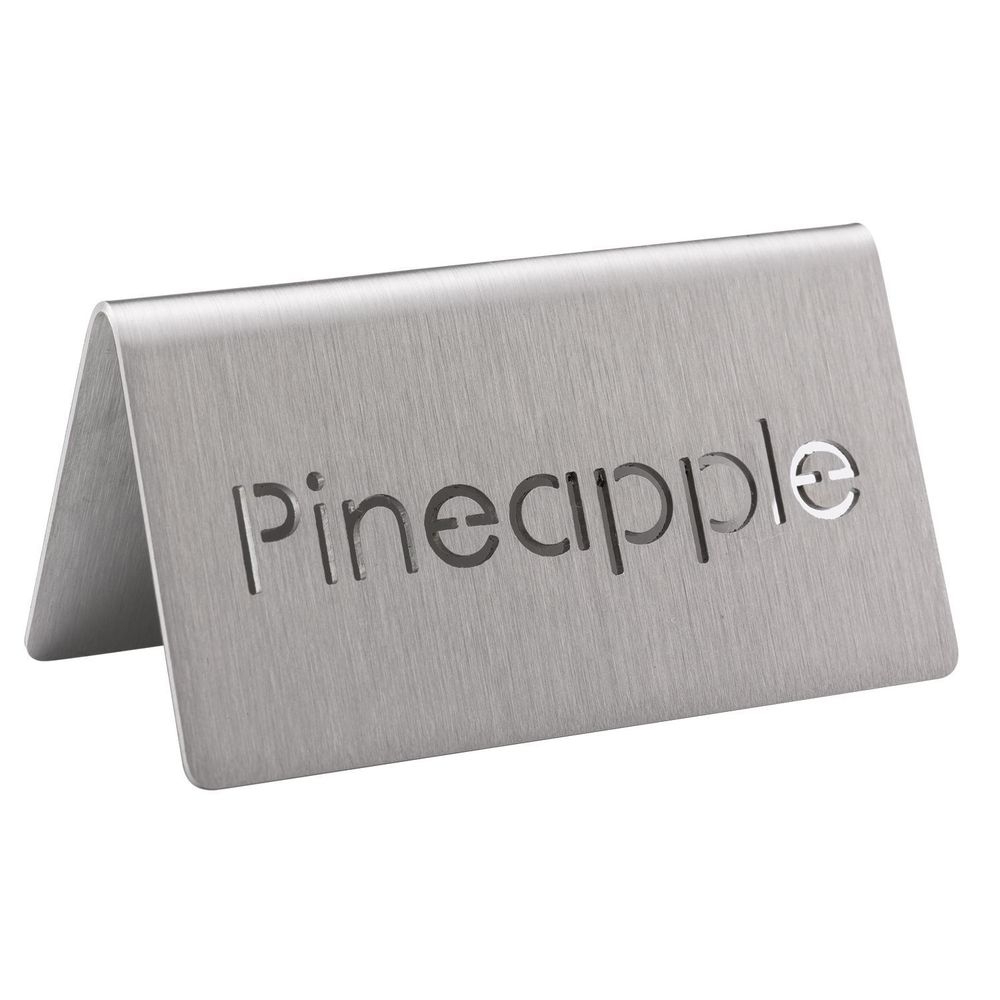 Service Ideas 18/8 Stainless Steel Brushed Finish Pineapple Laser Cut ID Table Tent, 1.75 inch Width x 1.5 inch Height