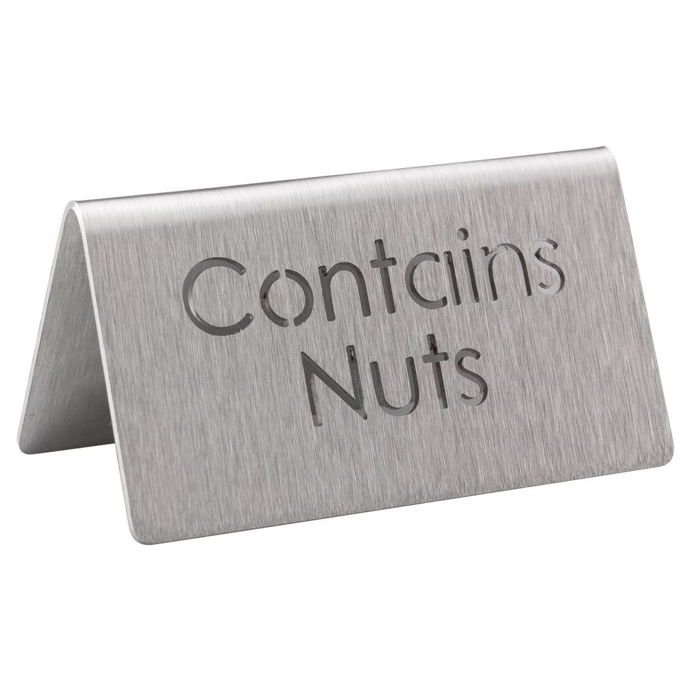 Service Ideas 18/8 Stainless Steel Brushed Finish Nuts Laser Cut ID Table Tent, 1.75 inch Width x 1.5 inch Height